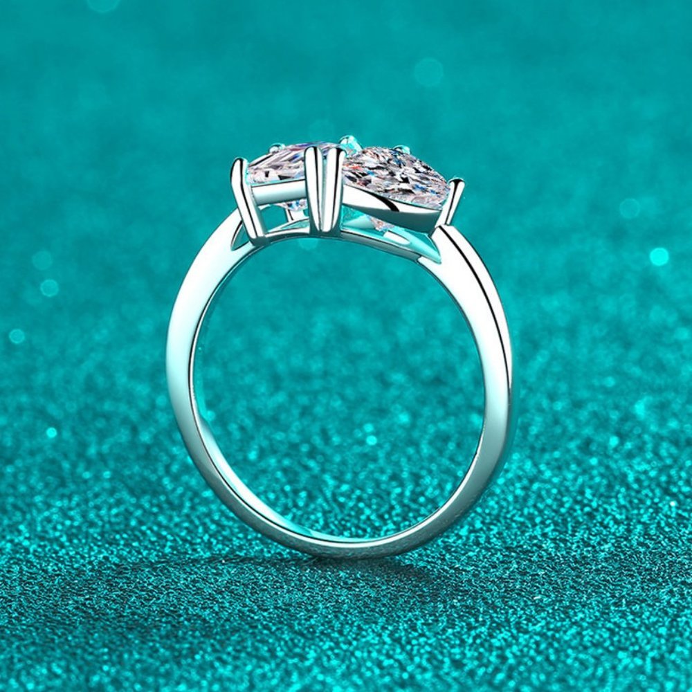 Certified 2 ct. t.w. Moissanite Diamond Emerald & Heart Cut Wedding Ring NEW - Picture 4 of 10